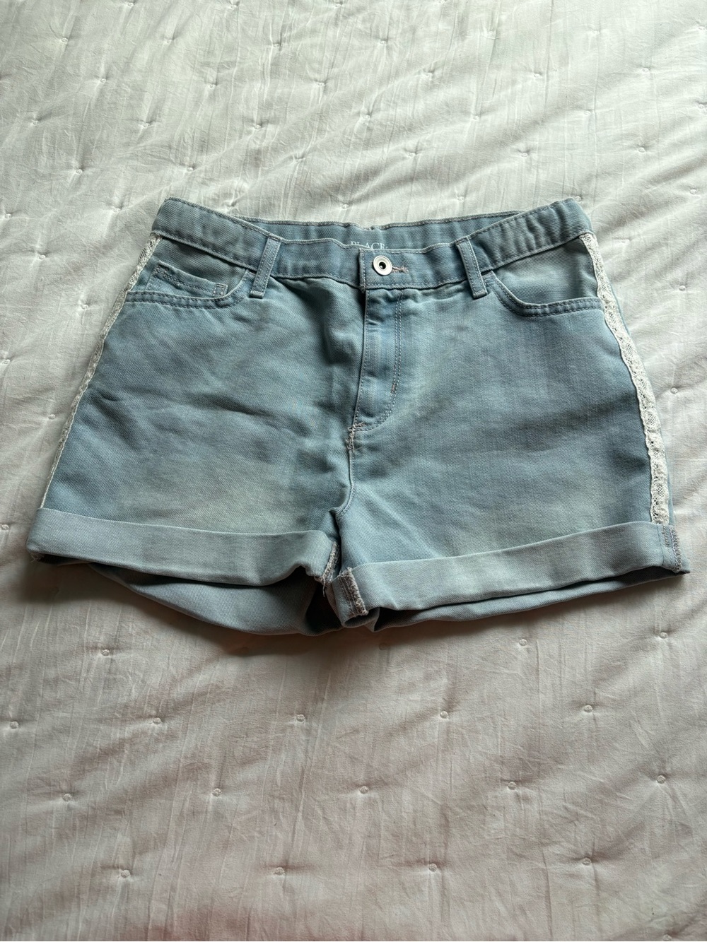 Place Light Blue Denim Lace-Trim Shorts